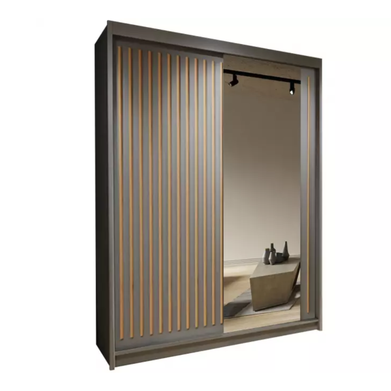Szafa dwudrzwiowa Kalli z lustrem i lamelami 150cm / szary/votan Szafa dwudrzwiowa Kalli z lustrem i lamelami 150cm / szary/votan