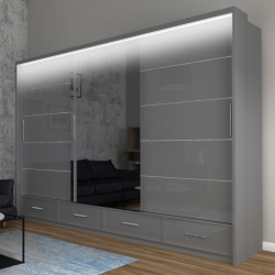Szafa przesuwna Onyx z lustrem i oświetleniem LED 253cm Szafa przesuwna Onyx z lustrem i oświetleniem LED 253cm