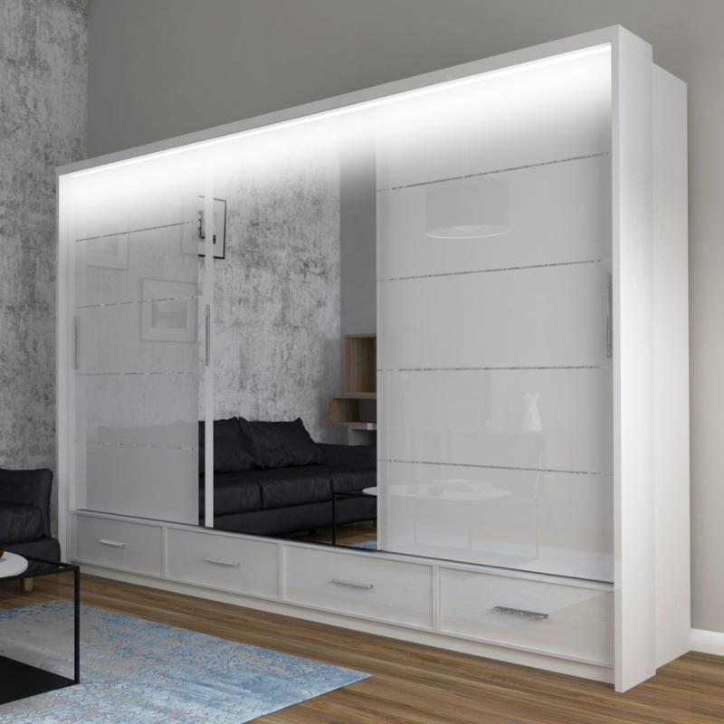 Szafa przesuwna Onyx z lustrem i oświetleniem LED 253cm