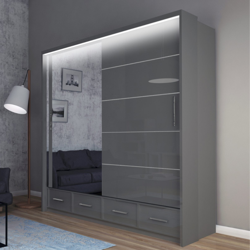 Szafa przesuwna Onyx z lustrem i oświetleniem LED 203cm