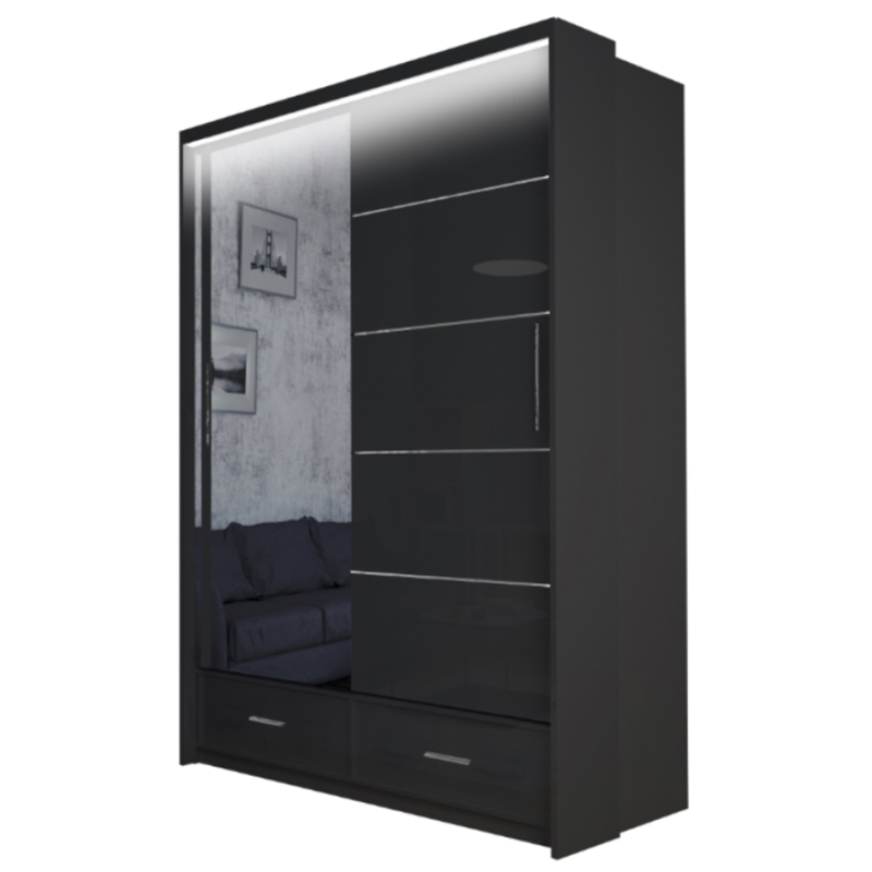 Szafa przesuwna Onyx z lustrem i oświetleniem LED 150cm Szafa przesuwna Onyx z lustrem i oświetleniem LED 150cm