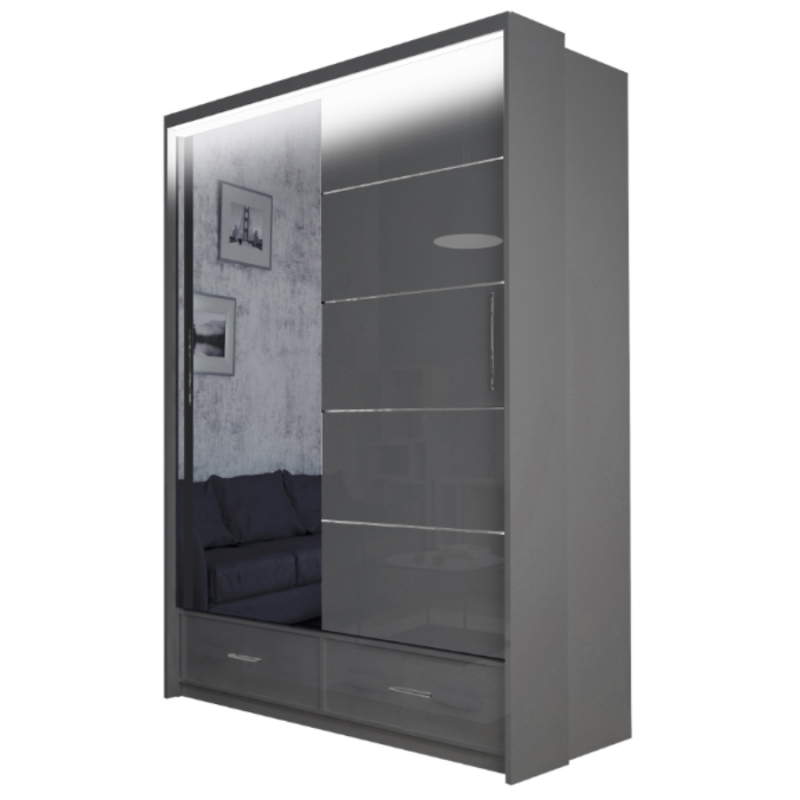 Szafa przesuwna Onyx z lustrem i oświetleniem LED 150cm Szafa przesuwna Onyx z lustrem i oświetleniem LED 150cm