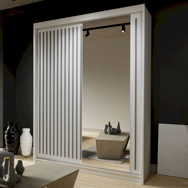 Szafa dwudrzwiowa Kalli z lustrem i lamelami 150cm / biały