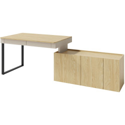 Nowoczesne biurko z komodą z kolekcji Luca beż piaskowy/dąb