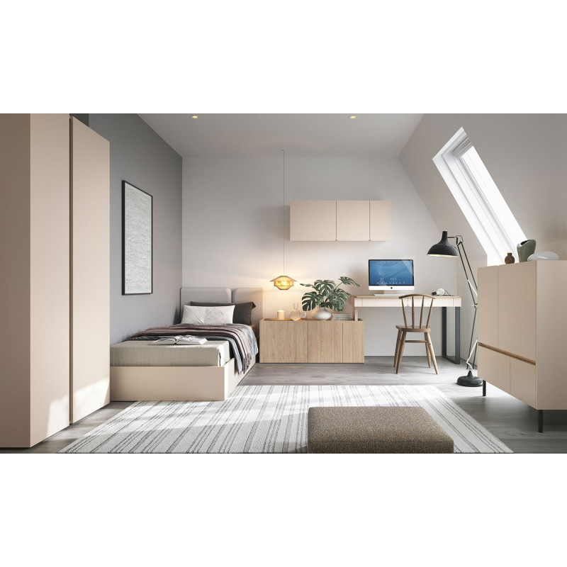 Nowoczesne biurko z komodą z kolekcji Luca beż piaskowy/dąb