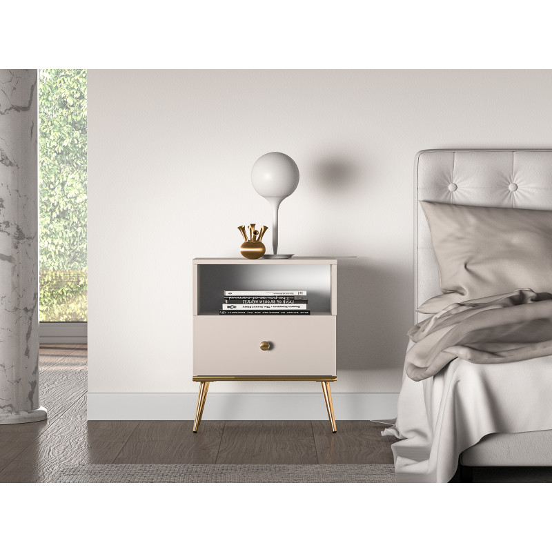 Szafka nocna Selgin kaszmir/złote nóżki ML Meble