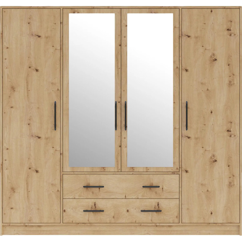 Czterodrzwiowa szafa z lustrem z kolekcji Smart SRL1 dąb artisan