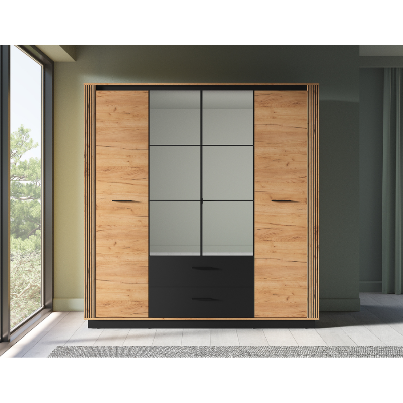 Szafa z lustrem 200 Kolekcja Urso Dąb Craft Złoty/Czarny