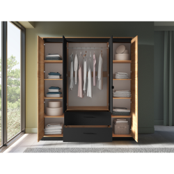 Szafa z lustrem 200 Kolekcja Urso Dąb Craft Złoty/Czarny