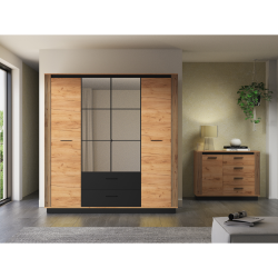 Szafa z lustrem 200 Kolekcja Urso Dąb Craft Złoty/Czarny