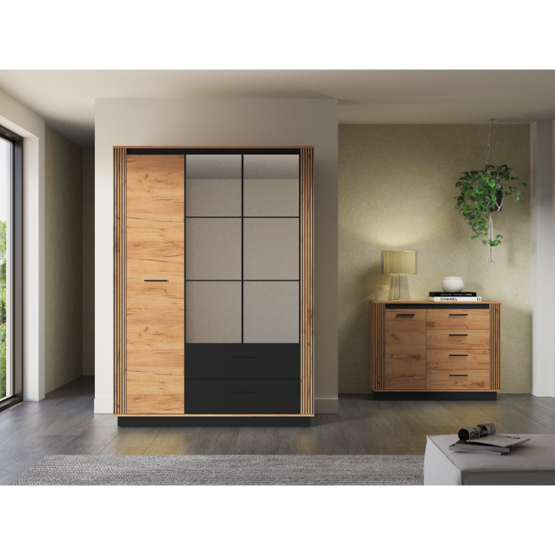 Szafa z lustrem 150 Kolekcja Urso Dąb Craft Złoty/Czarny