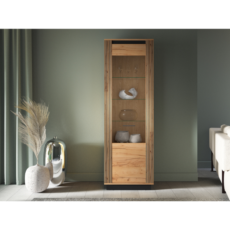 Wysoka witryna Kolekcja Urso Dąb Craft Złoty/Czarny