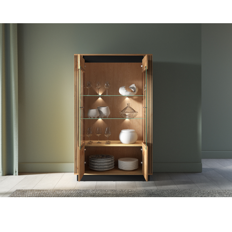 Wysoka witryna Kolekcja Urso Dąb Craft Złoty/Czarny