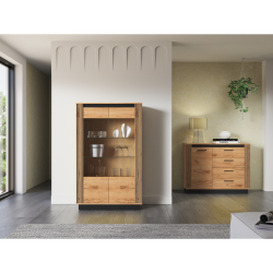 Wysoka witryna Kolekcja Urso Dąb Craft Złoty/Czarny