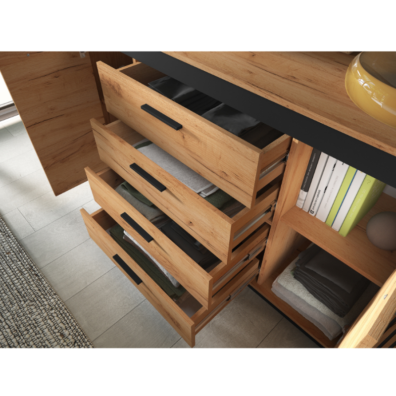 Komoda 160 Kolekcja Urso Dąb Craft Złoty/Czarny