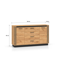 Komoda 160 Kolekcja Urso Dąb Craft Złoty/Czarny