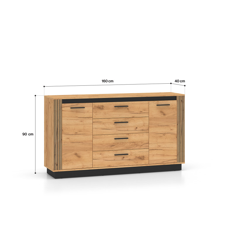 Komoda 160 Kolekcja Urso Dąb Craft Złoty/Czarny