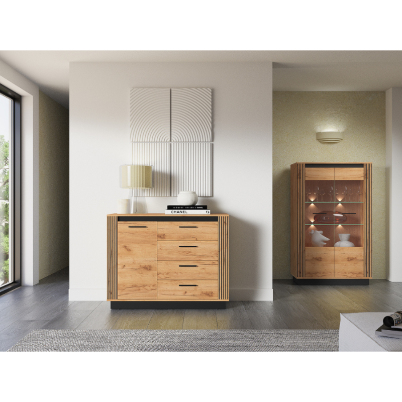 Komoda 115 Kolekcja Urso Dąb Craft Złoty/Czarny