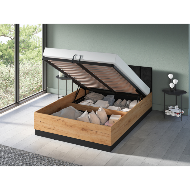 Łóżko 140x200 Urso 1301 z kolekcji Urso Dąb Craft Złoty/Czarny