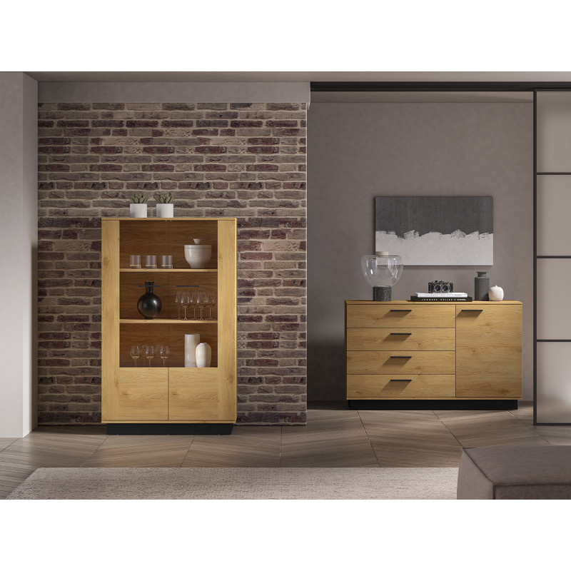 Witryna Modesto 03 dąb stylowy/czarny ML Meble