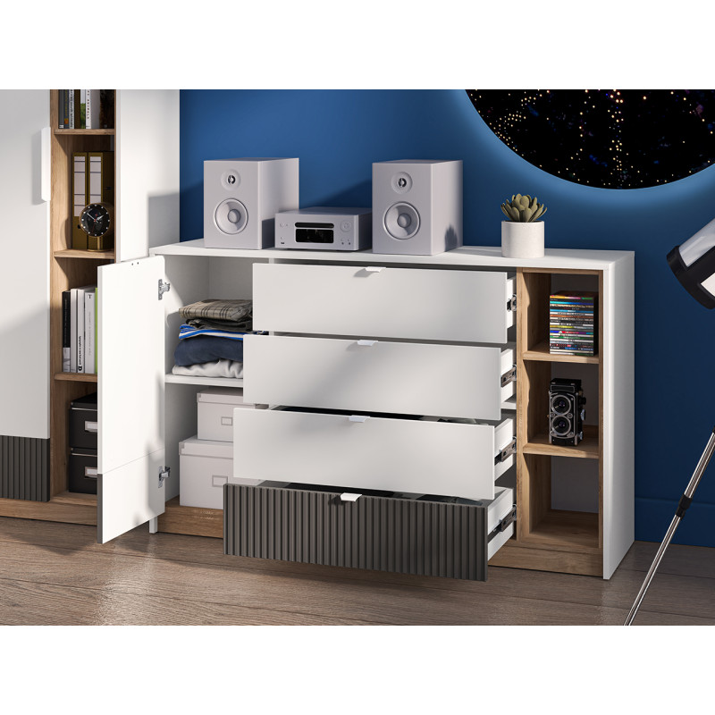 Komoda Torino 06 grafit/biały/dąb castello ML Meble