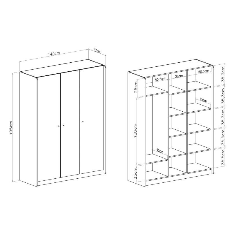 Trzydrzwiowa szafa Alessio AE01 beż piaskowy/dąb olejowany