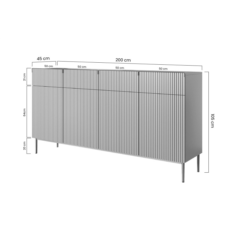 Czterodrzwiowa komoda Nicole 200 z szufladami Meble Bogart biała