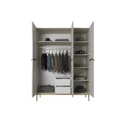 Trzydrzwiowa szafa Nicole 150 z szufladami i półkami na