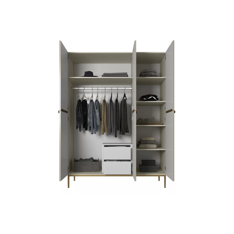 Trzydrzwiowa szafa Nicole 150 z szufladami i półkami na