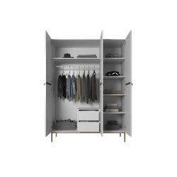 Trzydrzwiowa szafa Nicole 150 z szufladami i półkami na Trzydrzwiowa szafa Nicole 150 z szufladami i półkami na