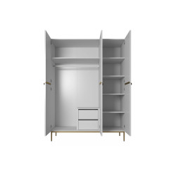 Trzydrzwiowa szafa Nicole 150 z szufladami i półkami na Trzydrzwiowa szafa Nicole 150 z szufladami i półkami na