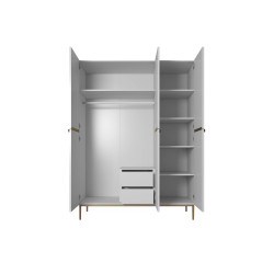 Trzydrzwiowa szafa Nicole 150 z szufladami i półkami na Trzydrzwiowa szafa Nicole 150 z szufladami i półkami na