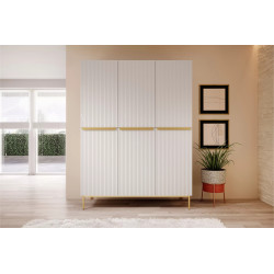 Trzydrzwiowa szafa Nicole 150 z szufladami i półkami na Trzydrzwiowa szafa Nicole 150 z szufladami i półkami na