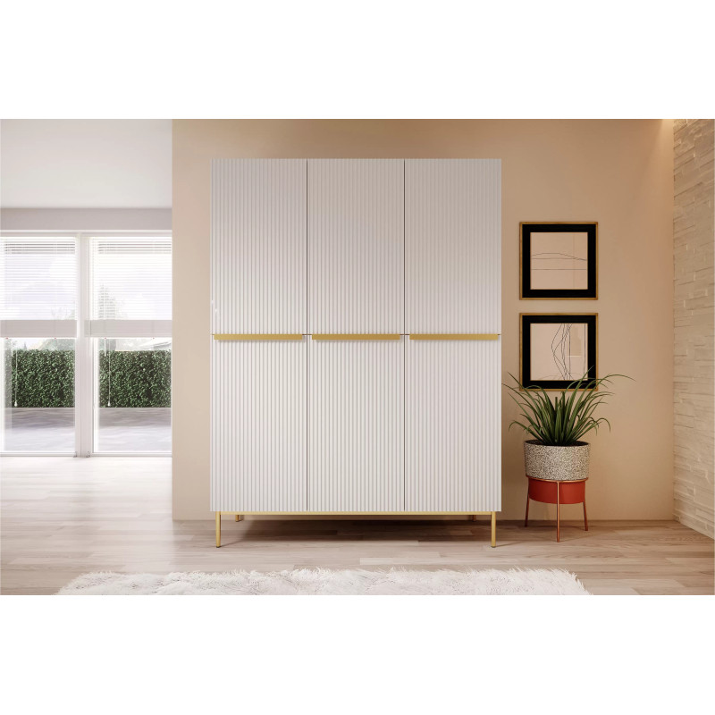 Trzydrzwiowa szafa Nicole 150 z szufladami i półkami na