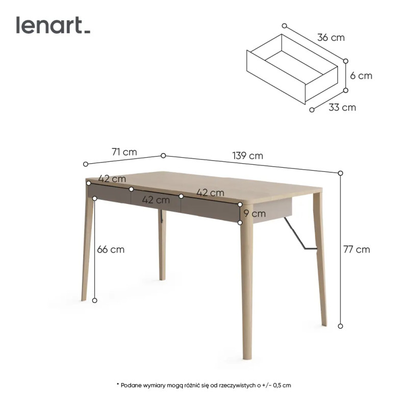 Nowoczesne biurko Match MK-01 Lenart dąb jasny/beż