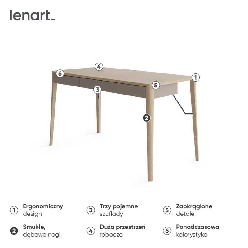 Nowoczesne biurko Match MK-01 Lenart dąb jasny/beż