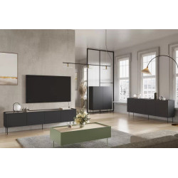 Szafka RTV Desin 220cm Meble Bogart czarny mat/dąb nagano Szafka RTV Desin 220cm Meble Bogart czarny mat/dąb nagano