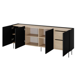 Komoda Desin 220cm z 2 szufladami Meble Bogart czarny mat/dąb