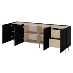 Komoda Desin 220cm z 2 szufladami Meble Bogart czarny mat/dąb