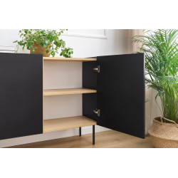 Komoda Desin 220cm Meble Bogart czarny mat/dąb nagano Komoda Desin 220cm Meble Bogart czarny mat/dąb nagano