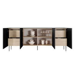 Komoda Desin 220cm z 4 szufladami Meble Bogart czarny mat/dąb Komoda Desin 220cm z 4 szufladami Meble Bogart czarny mat/dąb