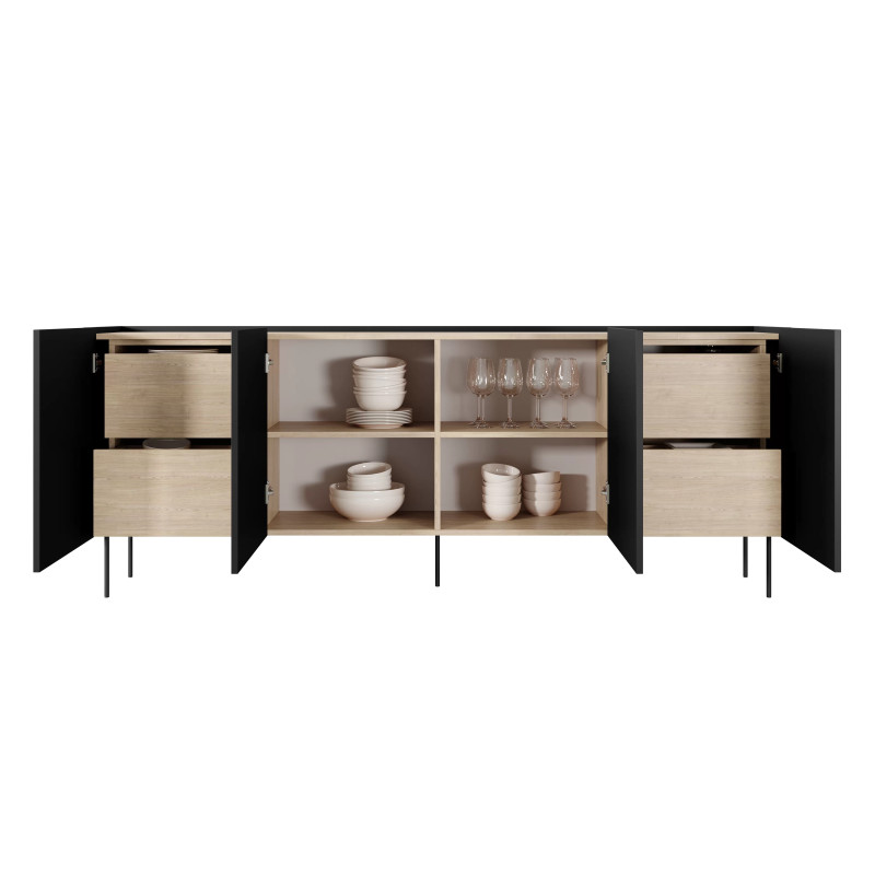 Komoda Desin 220cm z 4 szufladami Meble Bogart czarny mat/dąb