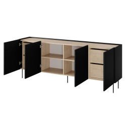 Komoda Desin 220cm z 4 szufladami Meble Bogart czarny mat/dąb Komoda Desin 220cm z 4 szufladami Meble Bogart czarny mat/dąb