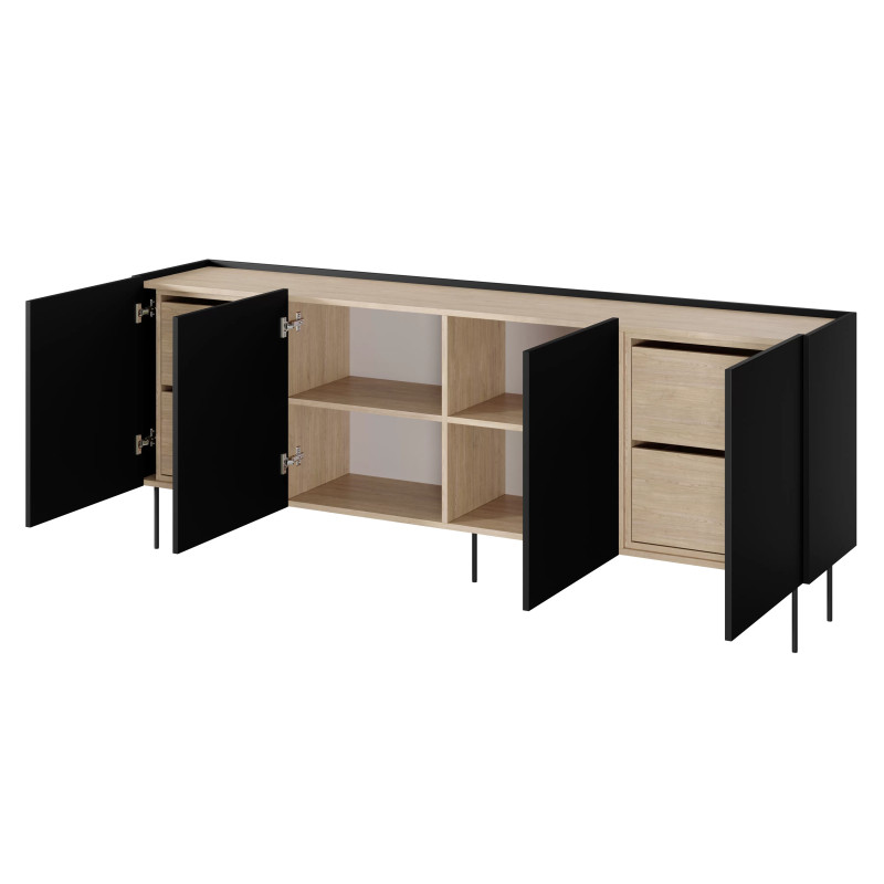 Komoda Desin 220cm z 4 szufladami Meble Bogart czarny mat/dąb