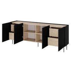 Komoda Desin 220cm z 4 szufladami Meble Bogart czarny mat/dąb Komoda Desin 220cm z 4 szufladami Meble Bogart czarny mat/dąb