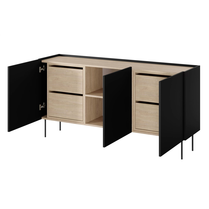 Komoda Desin 170cm z 4 szufladami Meble Bogart czarny mat/dąb