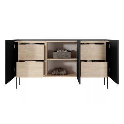 Komoda Desin 170cm z 4 szufladami Meble Bogart czarny mat/dąb Komoda Desin 170cm z 4 szufladami Meble Bogart czarny mat/dąb