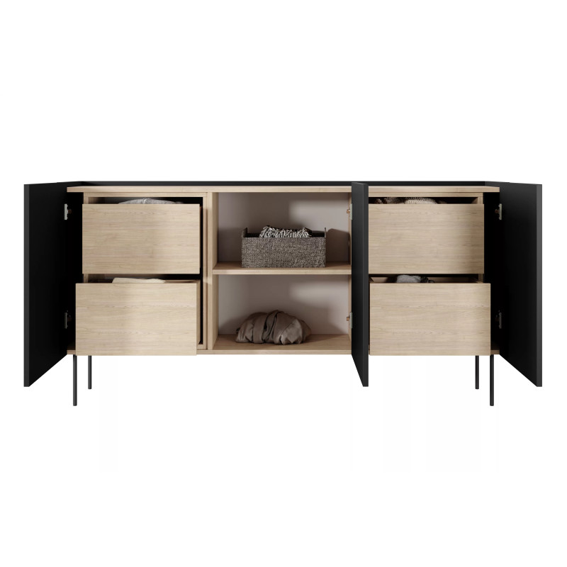 Komoda Desin 170cm z 4 szufladami Meble Bogart czarny mat/dąb