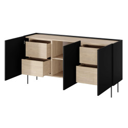 Komoda Desin 170cm z 4 szufladami Meble Bogart czarny mat/dąb Komoda Desin 170cm z 4 szufladami Meble Bogart czarny mat/dąb