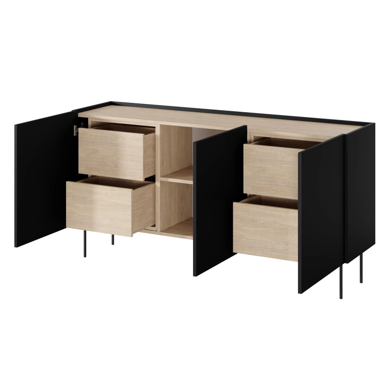 Komoda Desin 170cm z 4 szufladami Meble Bogart czarny mat/dąb